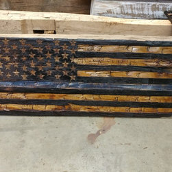 Hand chiseled barn wood blue line American flag - Paintings