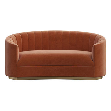 70.9" Curved Sofa Orange Velvet Upholstery Modern Couch Floor Sofa in Small