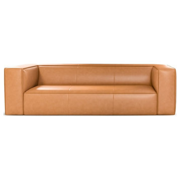 Pattison Rectangular Genuine Leather Sofa with Tight Back in Tan
