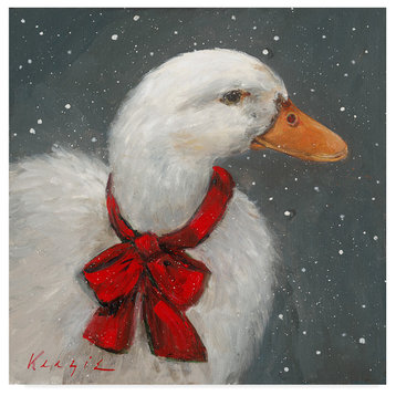 Mary Miller Veazie 'Goose Red Xmas Bow' Canvas Art, 14"x14"