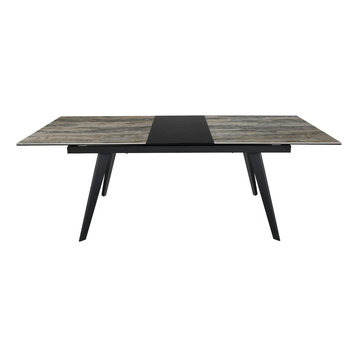 Modern Dining Table, Extendable Design With Ceramic & Tempered Glass Top