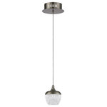 Kendal Lighting - Arika Series 5 Watt Integrated LED 1-Light Pendant, Black Stainless - 1-Light LED Pendant in a Black Stainless finish featuring etched cut glass