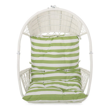Kase Outdoor/Indoor Wicker Hanging Chair With 8' Chain, White/Green