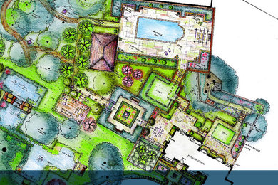 Colorierter Entwurfsplan für grossen Landhausgarten