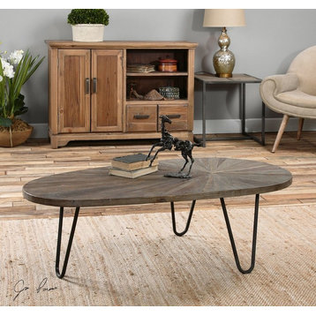 Modern Oval Recycled Wood Iron Coffee Table