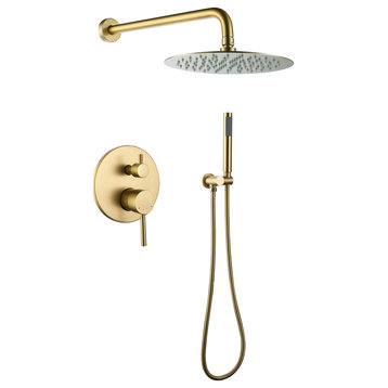Luxury Pressure-Balanced Complete Shower System with Rough-In Valve, Brushed Gold