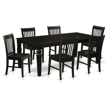 7-Piece Dining Room Set With a Table and 6 Wood Chairs, Black