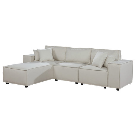 Lilola Home Harvey Sofa With Reversible Chaise, Beige Linen