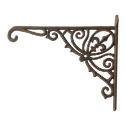 Import Wholesales - Cast Iron Plant Hanger, Ornate Fleur De Lis, Rust Brown Color, 12" Deep - Brackets