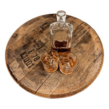 Distillery Used Bourbon Whiskey Barrel Head Lazy Susan With Distiller Stamp
