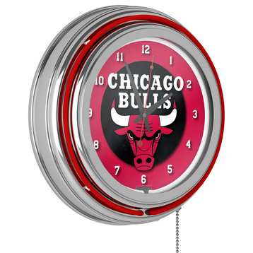 Neon Clock - Retro Chicago Bulls Logo Analog Wall Clock