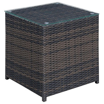 Furniture of America Daley Contemporary Glass Top Patio End Table in Brown