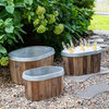 Galvanized Wooden Oval Planters and Beverage Tubs, Set of 3