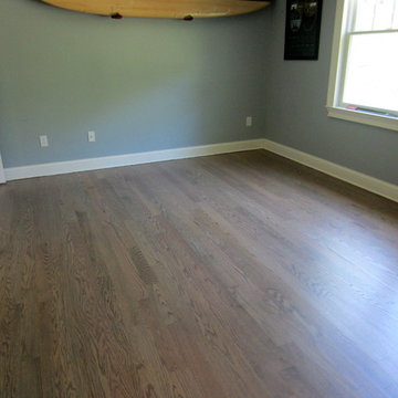 NISSEQUOGUE:  2 1/4" RED OAK W/ CUSTOM GREY BLEND STAIN + BONA TRAFFIC HD SATIN