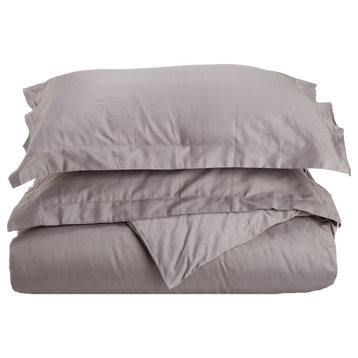 3PC Solid Breathable Duvet Cover & Pillow Sham Set, Grey, Twin