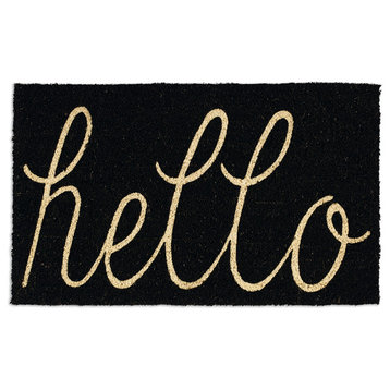 DII 30x18" Modern Coir Fabric Hello Doormat in Black and Gold