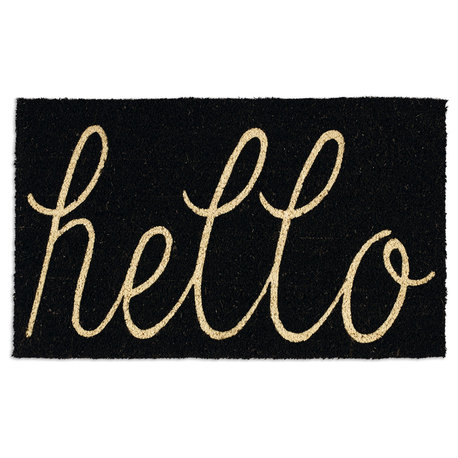 DII 30x18" Modern Coir Fabric Hello Doormat in Black and Gold