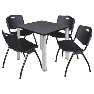 Kee 30" Square Breakroom Table- Grey/ Chrome & 4 'M' Stack Chairs- Black