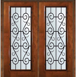Prehung Front Double Door 80 Alder St. Charles Full Lite Wrought Iron - Front Doors