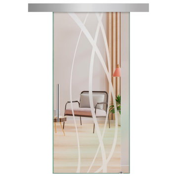 Sliding Glass Door With Frosted Design ALU100, Non-Private, 24"x84", Left, T-Handle Bars