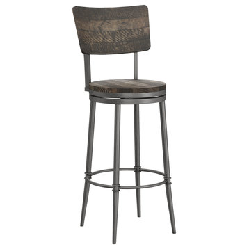 Hillsdale Jennings Wood and Metal Bar Height Swivel Stool with Wood Seat