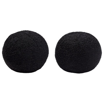 Set of (2) 10" Round Accent Pillows in Black Faux Sheepskin by Diamond Sofa