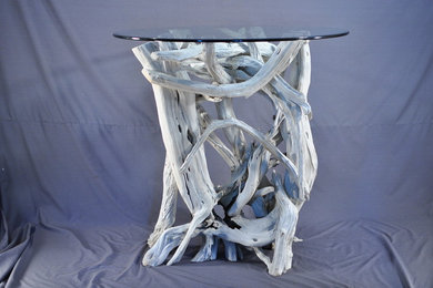 Sun bleached driftwood & glass round bistro  table