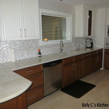 Amazing backsplash with Mother of pearl tile