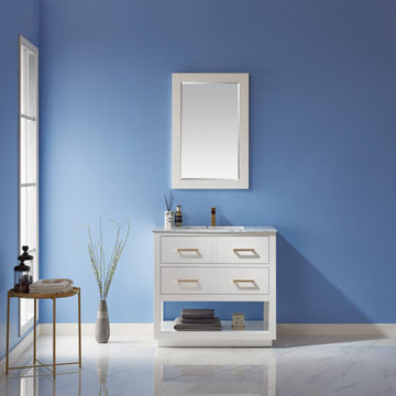 Remi 36" Single Bathroom Vanity Set in White and Carrara White Marble Countertop