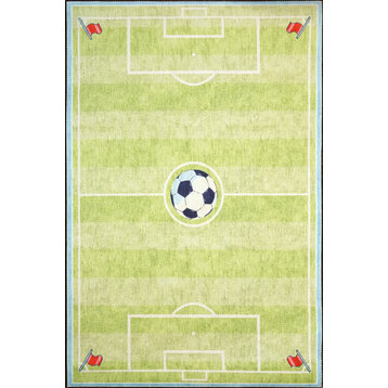Kidz Soccer Green Area Rug, 4'x6'