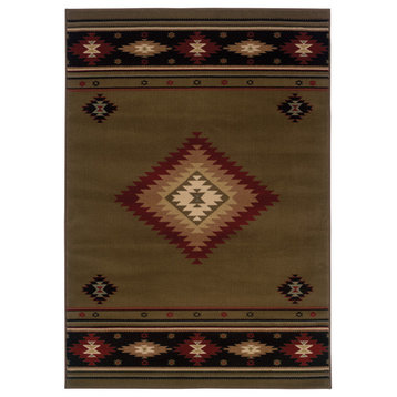 Harrison Southwest Lodge Green and Red Rug, 5'3"x7'6"