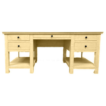 Rustic Executive Home Office Desk With Open Storage, Cupola Yellow