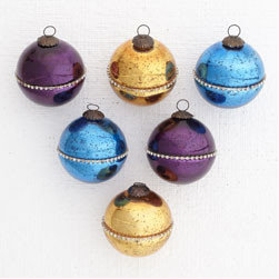 Jeweled Ball Ornaments - Set of 6 - New - Christmas Ornaments