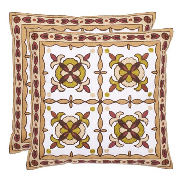Gorgon Tiles Accent Pillow (Set of 2) - Green,Brown