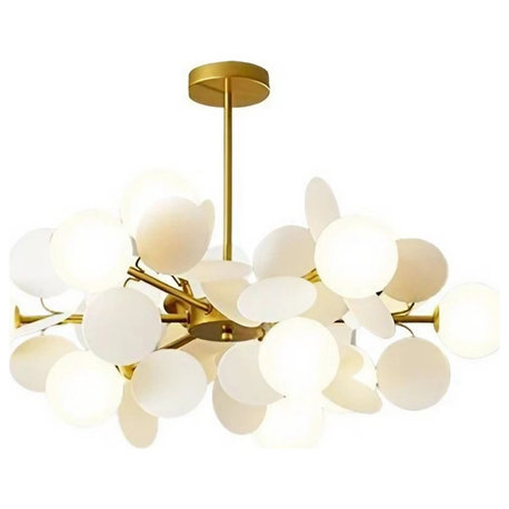 Multicolored Flower-Branch Shaped Chandelier, White, 12 Balls, Cool Light