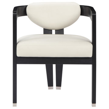 Noelani Mid-Century Wooden Dining Chair, Cream Faux Leather Cushions, Black