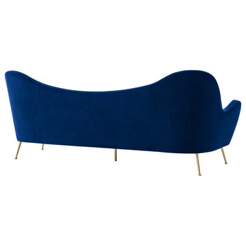 Modway Cheshire Performance Velvet and Stainless Steel Sofa in Navy