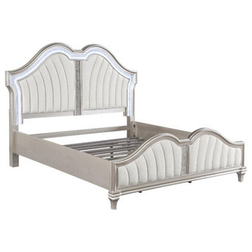 Pemberly Row Wood Tufted Platform California King Bed Ivory and Silver Oak