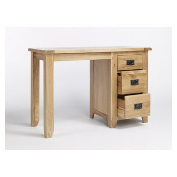 Solid Westbury Reclaimed Oak Dressing Table With Antique Brass Handle Finish