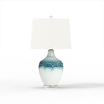 Lux Lighting - Coast 28.5" Blue and White Glass Table Lamp, Set of 2 - Introducing the 28.5-Inch Blue and White Glass Table Lamp, a masterpiece that captures the essence of coastal style and brings the tranquil beauty of the seaside right into your home. This lamp is more than just a lighting fixture; it's a coastal escape and a work of art.