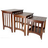 3 Piece Nesting Table with Plank Tabletop and Slatted Sides, Oak Brown
