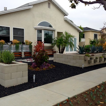 Drought tolerant cinderblock planter landscape