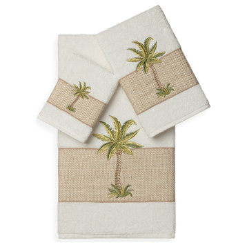 Linum Home Textiles Colton 3-Piece Embellished Towel Set, Cream