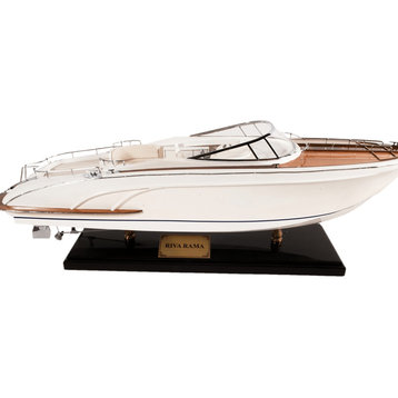 11" White Wood Yacht Model Sculpture