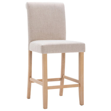 Set of 2 Bar Stools Soft Cushions With Solid Wood Legs, Beige