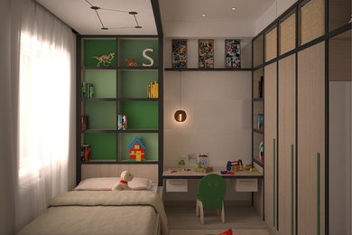 Ejemplo de dormitorio infantil de 4 a 10 años moderno con paredes blancas