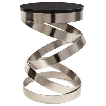 Luxe Modern Stacked Silver Rings Accent Table Round Black Marble Open Metal