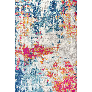 Sunset Modern Abstract Area Rug, Blue/Multi, 4 X 6
