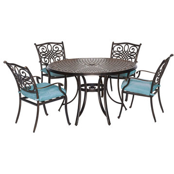 Traditions 5-Piece Dining Set in Blue, 48" Cast-top Table