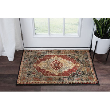 Fiona Transitional Border Red Scatter Scatter Mat Rug, 2'x3'